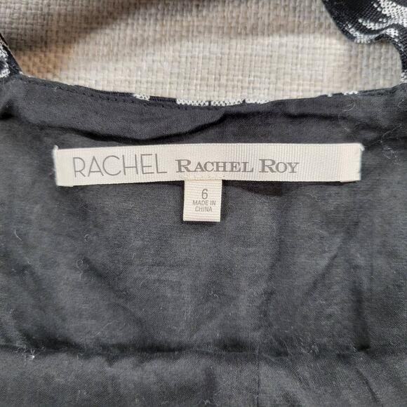 RACHEL Rachel Roy Womens Dress 6 Black Gray Ikat Print Criss Cross Straps Mini - Picture 2 of 13
